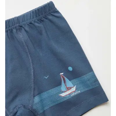 Natuline Organik Erkek Boxer Likralı Tekne Çizgili 2li Mavi - İndigo - 2