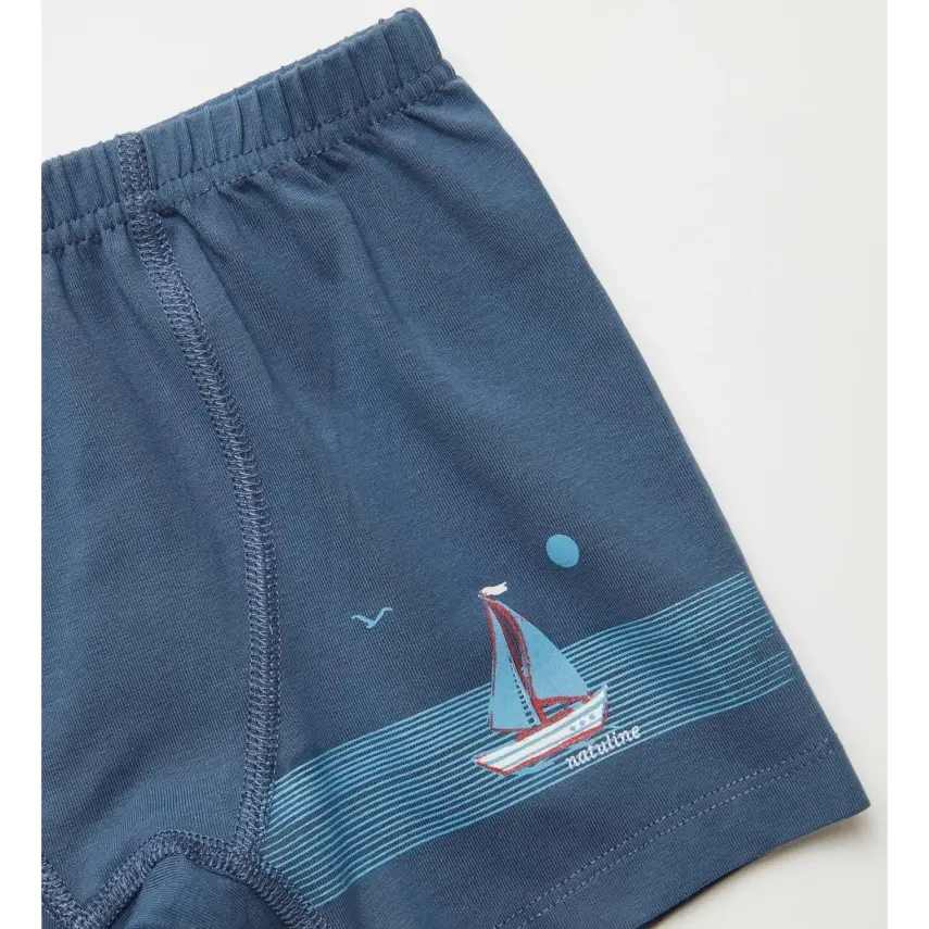 Natuline Organik Erkek Boxer Likralı Tekne Çizgili 2li Mavi - İndigo - 2