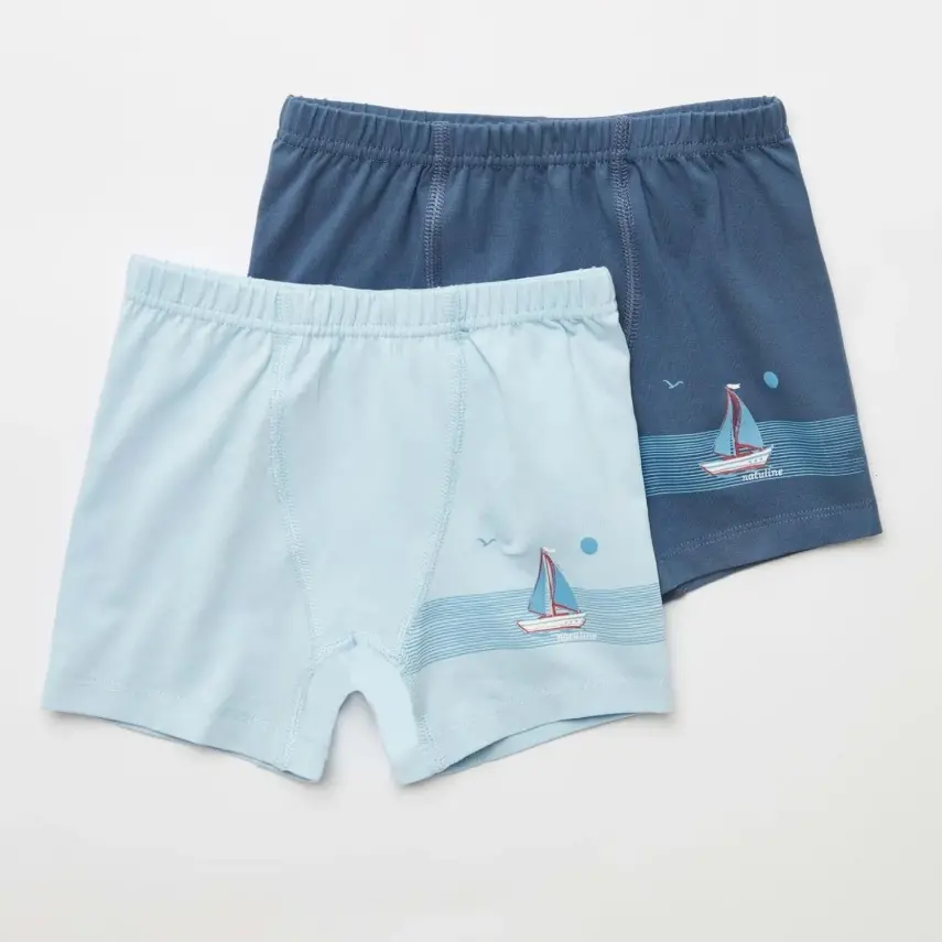 Natuline Organik Erkek Boxer Likralı Tekne Çizgili 2li Mavi - İndigo - 1