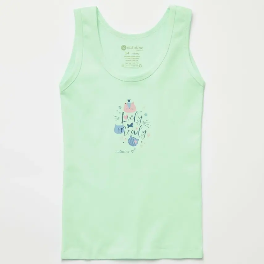 Natuline Organik Kız Atlet Likralı Lovely Meowly 2li Pembe - Yeşil - 4