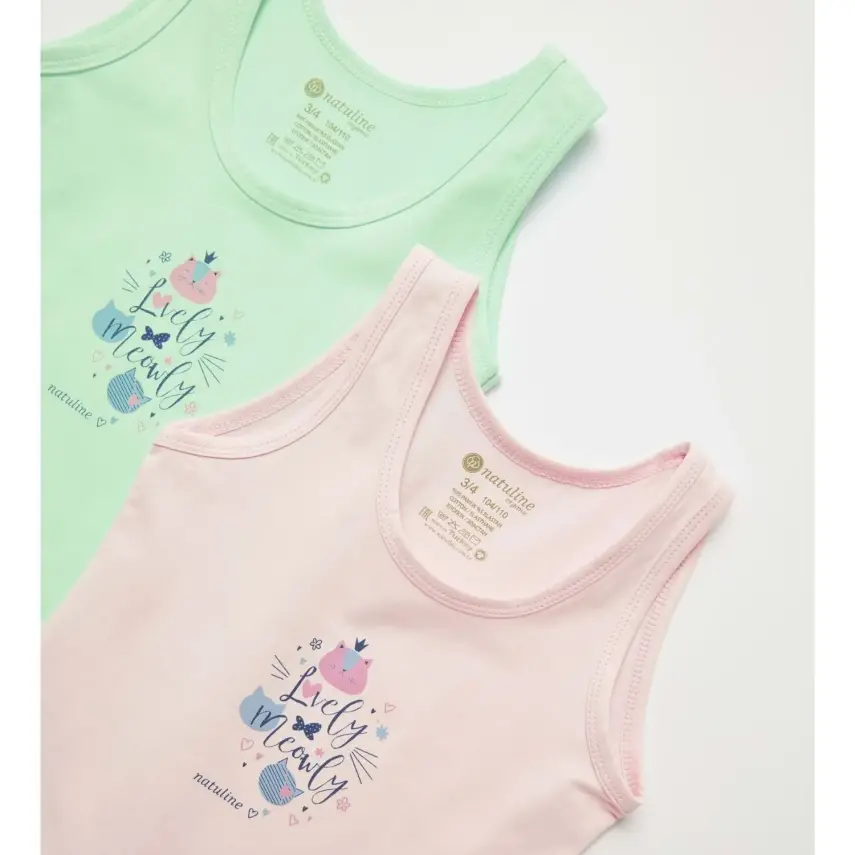 Natuline Organik Kız Atlet Likralı Lovely Meowly 2li Pembe - Yeşil - 3