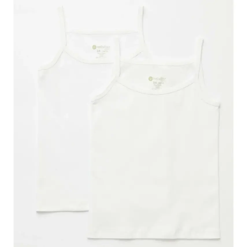 Natuline Organik Kız Bebek Atleti İp Askılı Ribana 2li Beyaz - 1