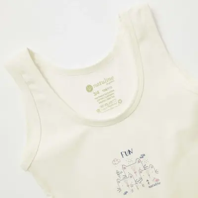 Natuline Organik Kız Bebek Atleti Likralı Fun Cat 2li Açık Mavi - Ekru - 8