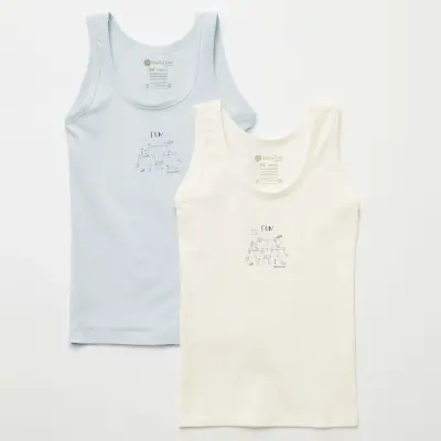 Natuline Organik Kız Bebek Atleti Likralı Fun Cat 2li Açık Mavi - Ekru