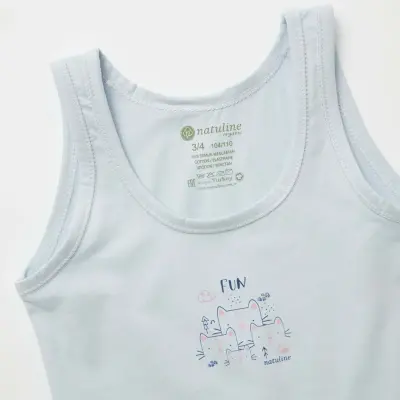 Natuline Organik Kız Bebek Atleti Likralı Fun Cat 2li Açık Mavi - Ekru - 6
