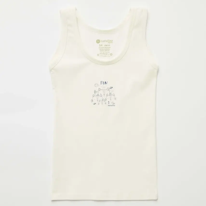 Natuline Organik Kız Bebek Atleti Likralı Fun Cat 2li Açık Mavi - Ekru - 13