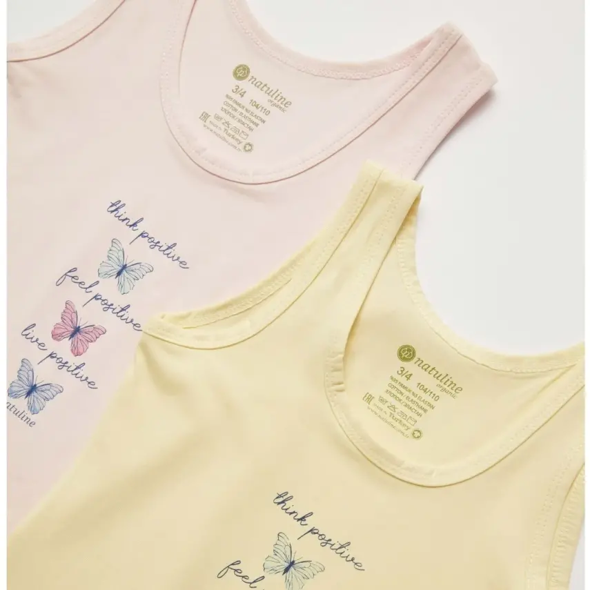 Natuline Organik Kız Bebek Atleti likralı Positive Butterfly 2li Pembe - Sarı - 2