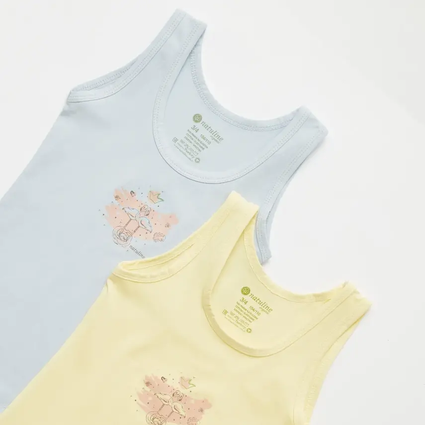 Natuline Organik Kız Bebek Atleti Likralı Queen Swan 2li Açık Mavi - Sarı - 5