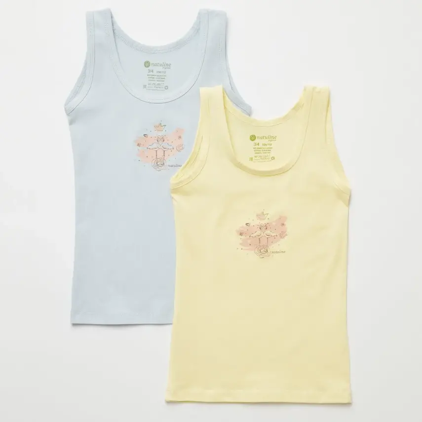 Natuline Organik Kız Bebek Atleti Likralı Queen Swan 2li Açık Mavi - Sarı - 1