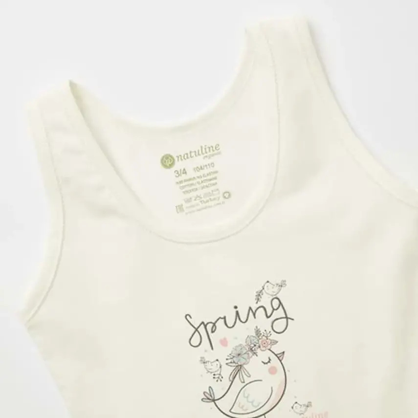 Natuline Organik Kız Bebek Atleti Likralı Spring Bird 2li Pembe - Ekru - 2