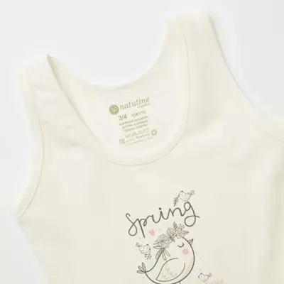 Natuline Organik Kız Bebek Atleti Likralı Spring Bird 2li Pembe - Ekru - 5