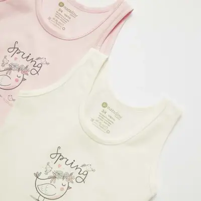 Natuline Organik Kız Bebek Atleti Likralı Spring Bird 2li Pembe - Ekru - 20