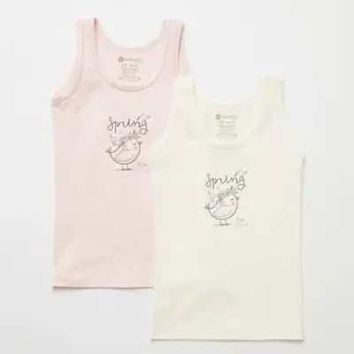 Natuline Organik Kız Bebek Atleti Likralı Spring Bird 2li Pembe - Ekru - 9