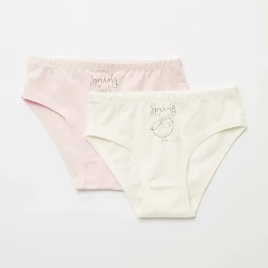 Natuline Organik Kız Slip Likralı Spring Bird 2li Pembe - Ekru - 1