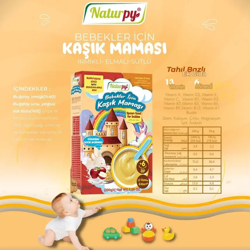 Naturpy 6 Tahıllı Sütlü İrmik ve Elmalı Kaşık Maması 200 gr - 9