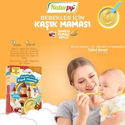Naturpy 6 Tahıllı Sütlü İrmik ve Elmalı Kaşık Maması 200 gr - 7
