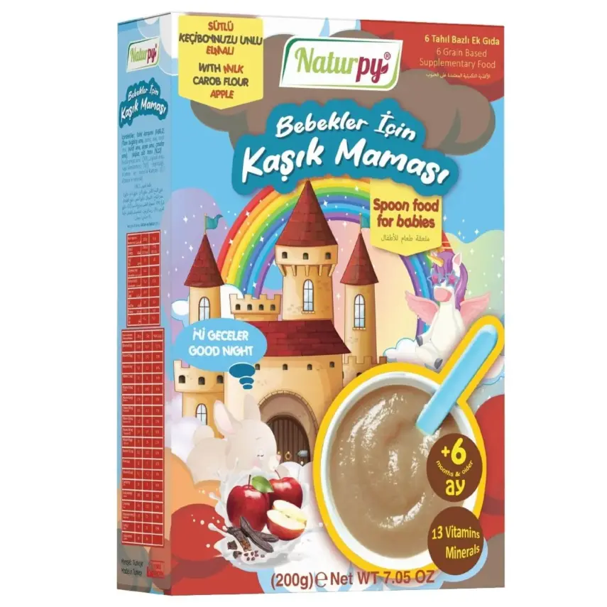 Naturpy 6 Tahıllı Sütlü Keçiboynuzlu ve Elmalı Kaşık Maması 200 gr - 1