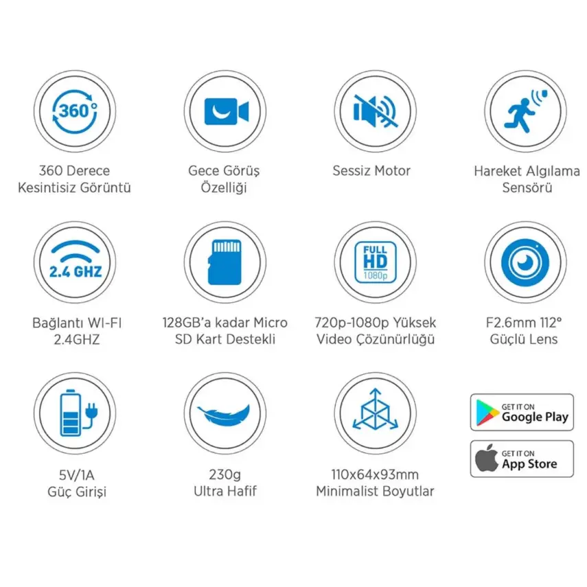Neutron 360 Derece Dönebilen Kızılötesi İç Ortam Akıllı Güvenlik Kamera - 7