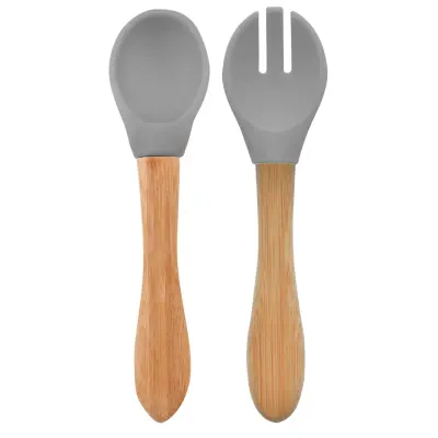 OiOi Mama Kaşığı + Çatal Powder Grey