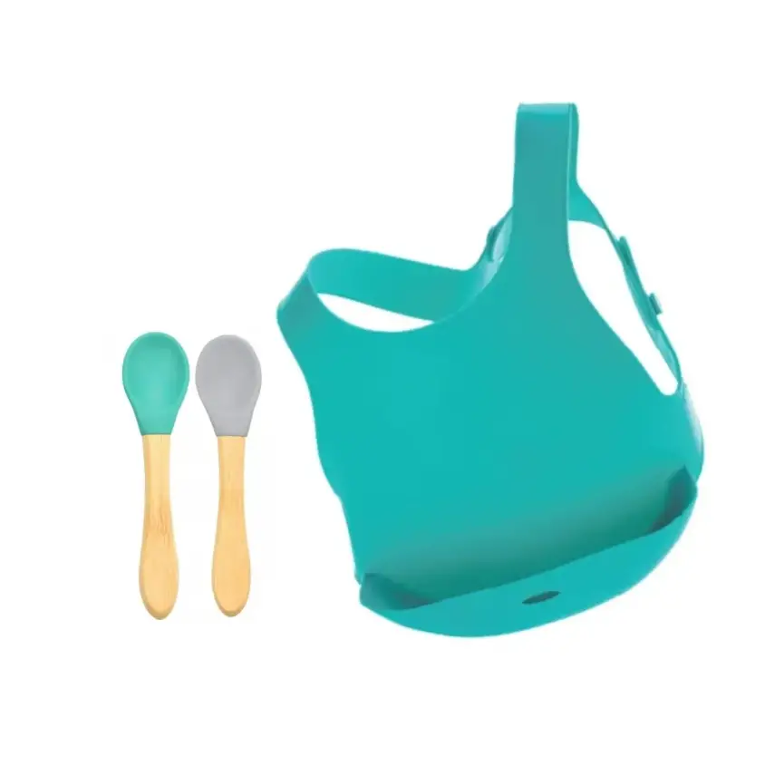 OiOi Mama Önlüğü Aqua Green, OiOi Mama Kaşığı 2li Aqua Green - Powder Grey - 2