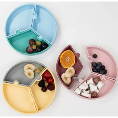 OiOi Püre Meyve Ve Sebze Alıştırıcı ,OiOi Puzzle Vakumlu Mama Tabağı  Mellow Yellow - Powder Grey - 4