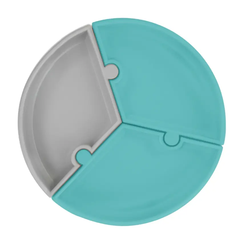 OiOi Puzzle Vakumlu Mama Tabağı Aqua Green - Powder Grey - 1