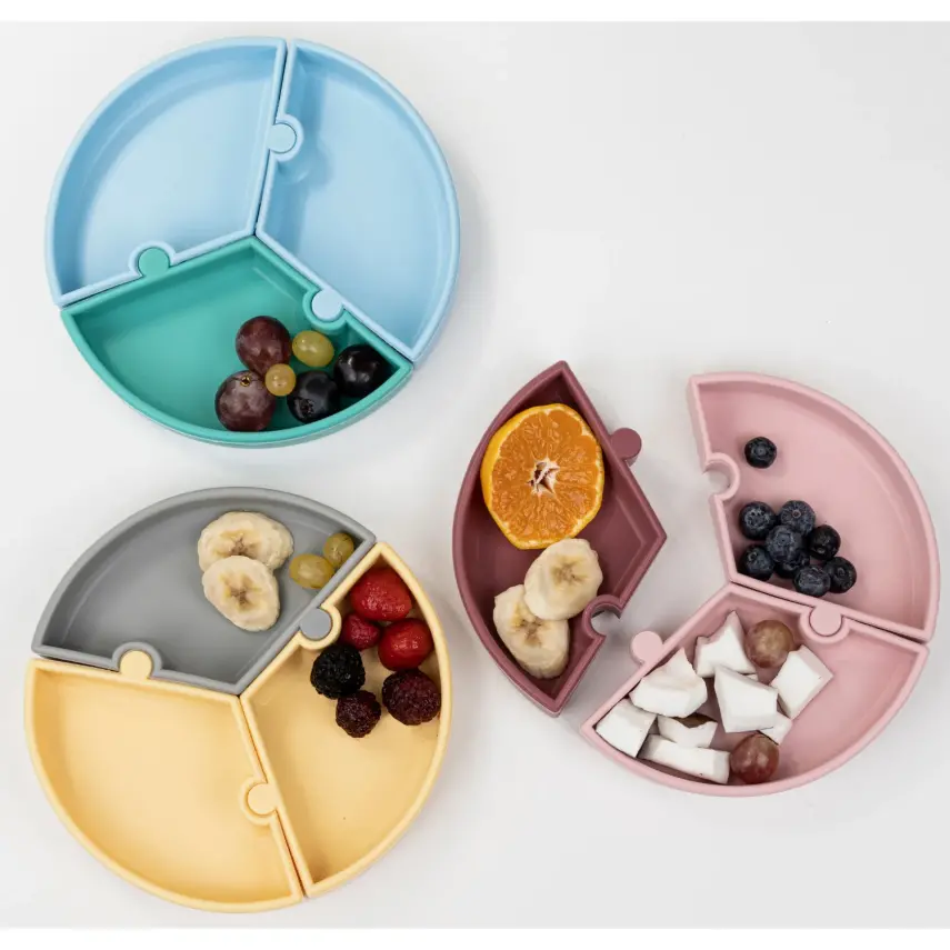 OiOi Puzzle Vakumlu Mama Tabağı Bubble Beige - Powder Grey - 6