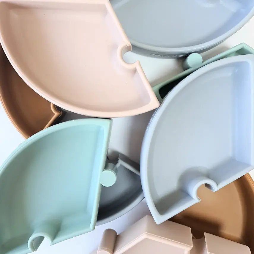 OiOi Puzzle Vakumlu Mama Tabağı Bubble Beige - Powder Grey - 5