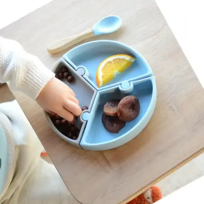 OiOi Puzzle Vakumlu Mama Tabağı Deep Blue - Powder Grey - 8