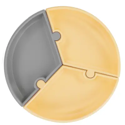 OiOi Puzzle Vakumlu Mama Tabağı Mellow Yellow - Powder Grey - 4