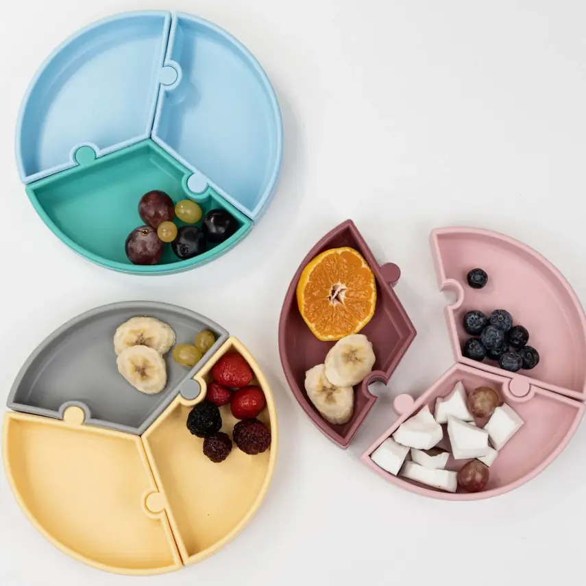 OiOi Puzzle Vakumlu Mama Tabağı Mineral Blue - Powder Grey - 3