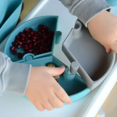 OiOi Puzzle Vakumlu Mama Tabağı Mineral Blue - Powder Grey - 2