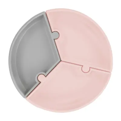 OiOi Puzzle Vakumlu Mama Tabağı Pinky Pink - Powder Grey