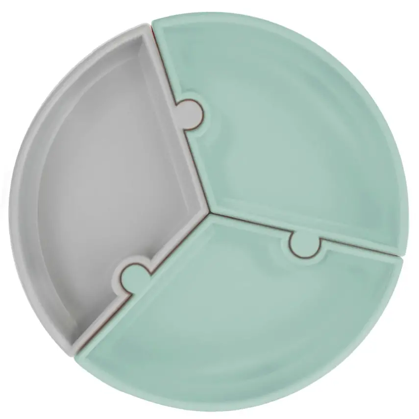 OiOi Puzzle Vakumlu Mama Tabağı River Green -  Powder Grey - 4