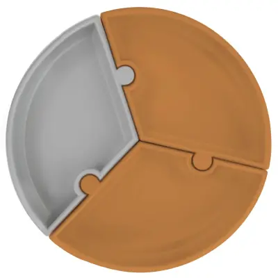 OiOi Puzzle Vakumlu Mama Tabağı Woody Brown - Powder Grey - 2