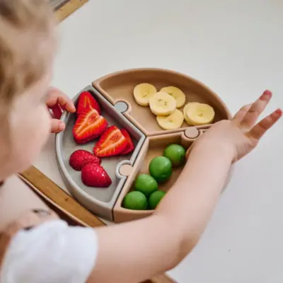 Oioi Puzzle Vakumlu Mama Tabağı+Nam Nam Mama Kaşığı Bubble Green-Powder Grey - 5