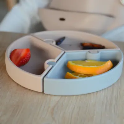 Oioi Puzzle Vakumlu Mama Tabağı+Nam Nam Mama Kaşığı Bubble Green-Powder Grey - 3