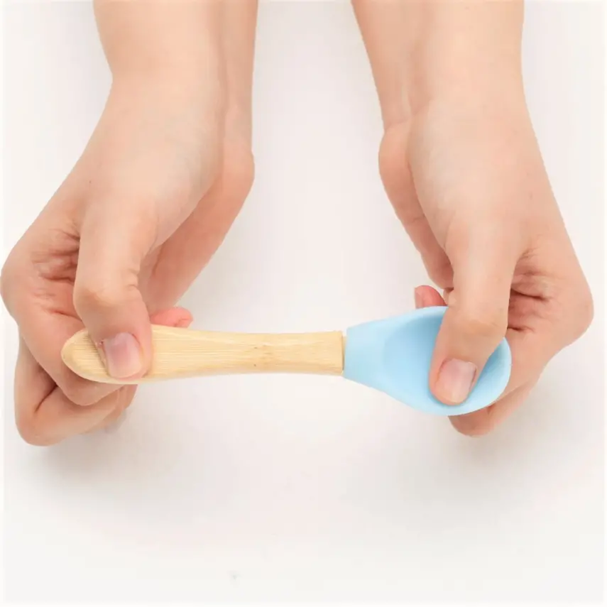 OiOi Silikon Mama Kaşığı 2'li Bambu Saplı Aqua Green/Mineral Blue - 3