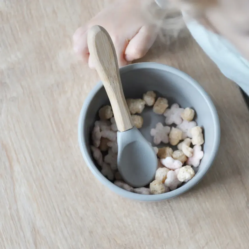 OiOi Silikon Mama Kaşığı 2'li Bambu Saplı Aqua Green/Mineral Blue - 5