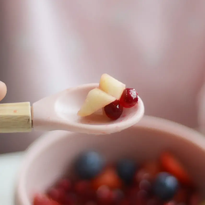 OiOi Silikon Mama Kaşığı 2'li Bambu Saplı Aqua Green/Velvet Rose - 4