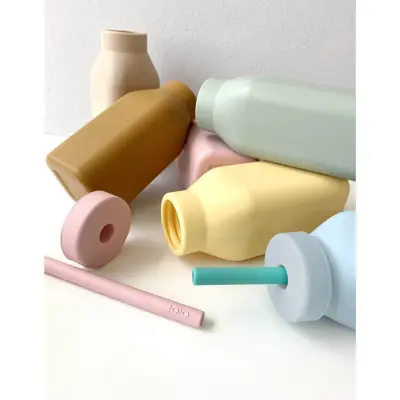 OiOi Şişe + Pipet Pinky Pink - Powder Grey - 2