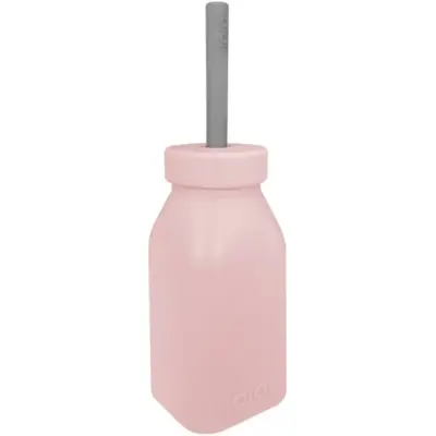 OiOi Şişe + Pipet Pinky Pink - Powder Grey