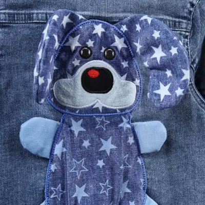 Overdo Erkek Ceket Köpek Nakışlı Kot Mavi Denim