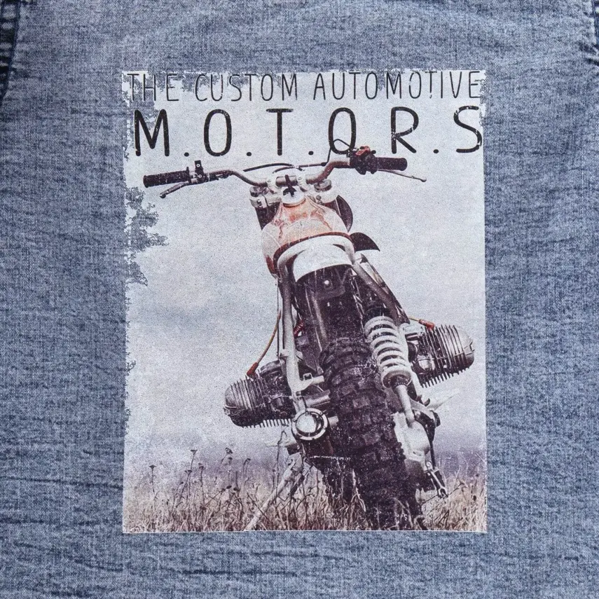 Overdo Erkek Gömlek Kot Welsoft Arkası Baskılı Mavi Denim - 2