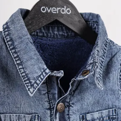 Overdo Erkek Gömlek Kot Welsoft Arkası Baskılı Mavi Denim - 4