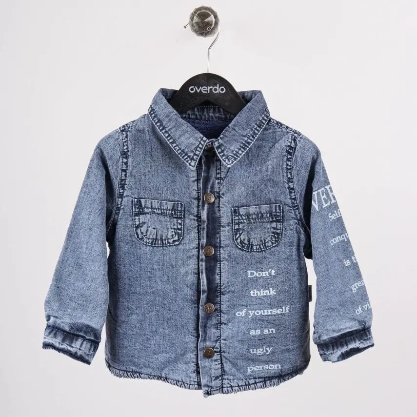 Overdo Erkek Gömlek Kot Welsoft Arkası Baskılı Mavi Denim - 1