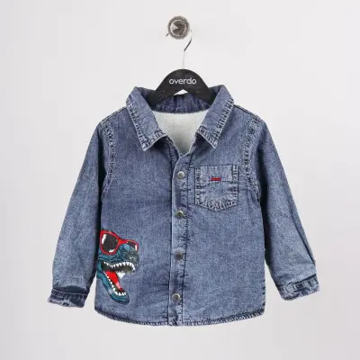 Overdo Erkek Gömlek Welsoft Dinazor Baskılı Mavi Denim