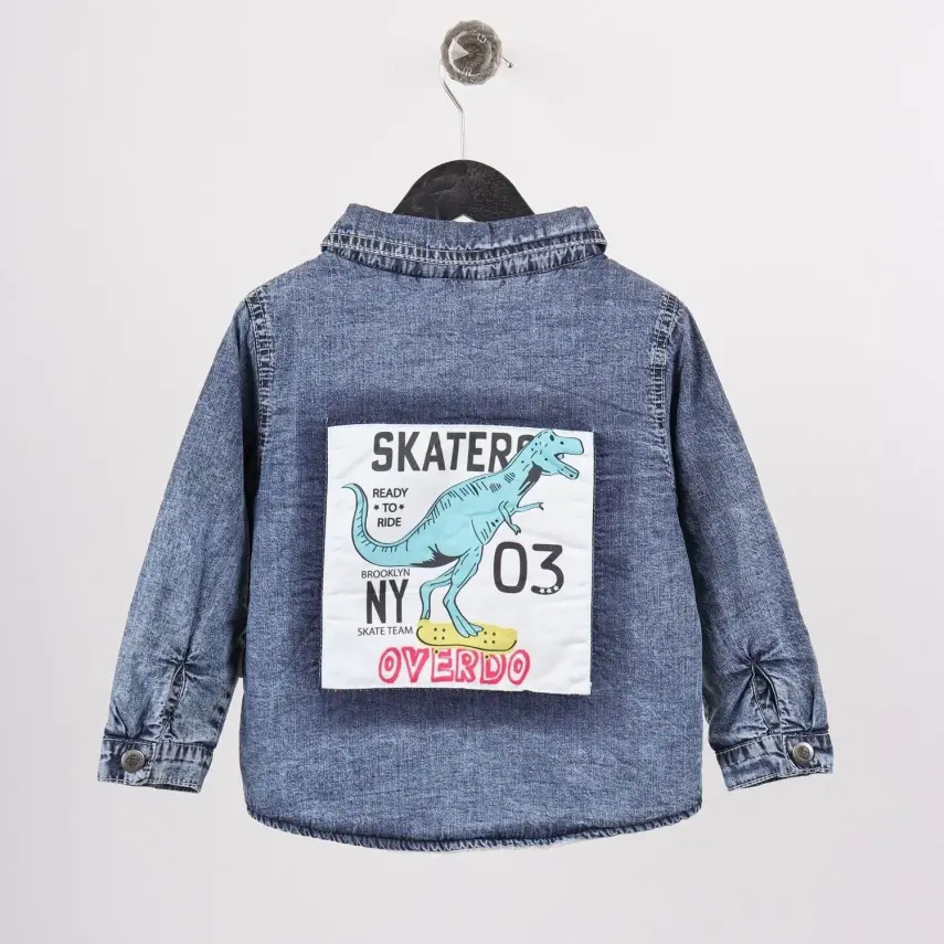 Overdo Erkek Gömlek Welsoft Dinazor Baskılı Mavi Denim - 8