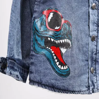 Overdo Erkek Gömlek Welsoft Dinazor Baskılı Mavi Denim - 2