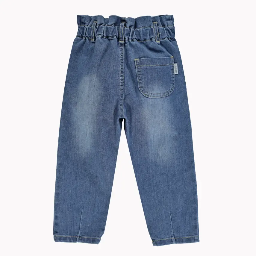 Overdo Kız Pantolon Yüksek Belli Kot Mavi Denim - 2